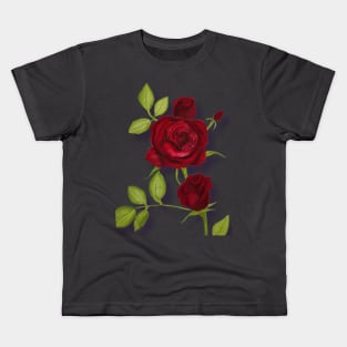 Red roses in bloom, handpainted gouache watercolor Kids T-Shirt